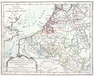 Carte montrant les campagnes militaires de Louis XIV dans les Pays-Bas, de Atlas géographique et militaire, publié à Paris, 1763